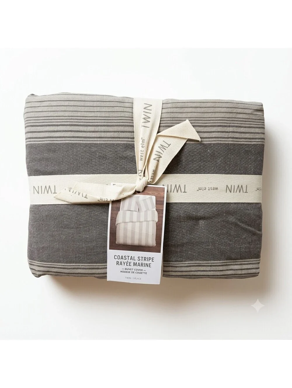 West Elm Coastal Stripe Twin Duvet Cover - Marine Gray